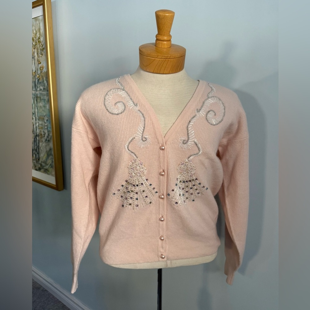 Vintage Marisa Christina Beaded Cardigan Pink Y2K Coquette Cottagecore